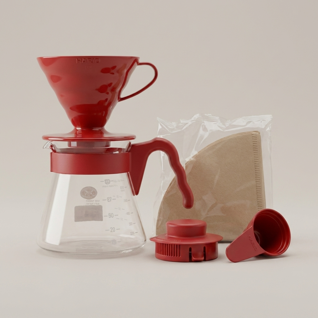 Hario V60 Pour Over Kit Rød - dripper + server + filtre